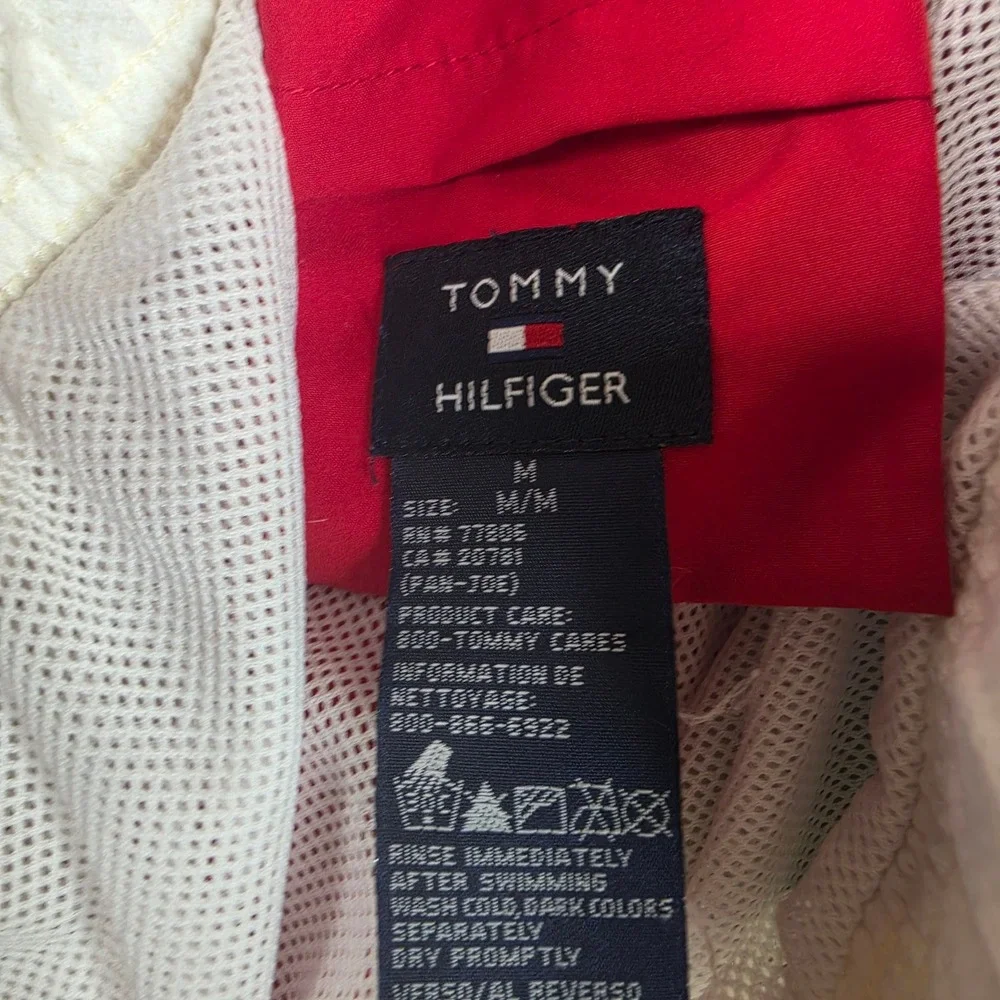 Vintage Tommy Hilfiger Swim Trunks Mens Medium 33 Colorblock Red White Navy Logo
